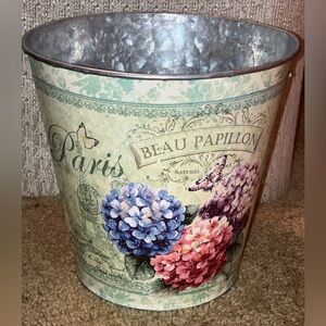Paris Floral Metal Decorative Bucket - Blue, Pink, Purple Hydrangea Design